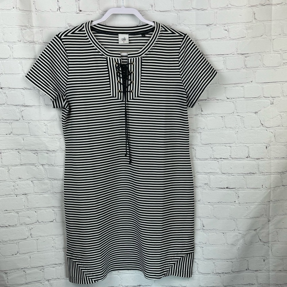CABI Captain Dress Size Medium Black/White Stripes Nautical #5268